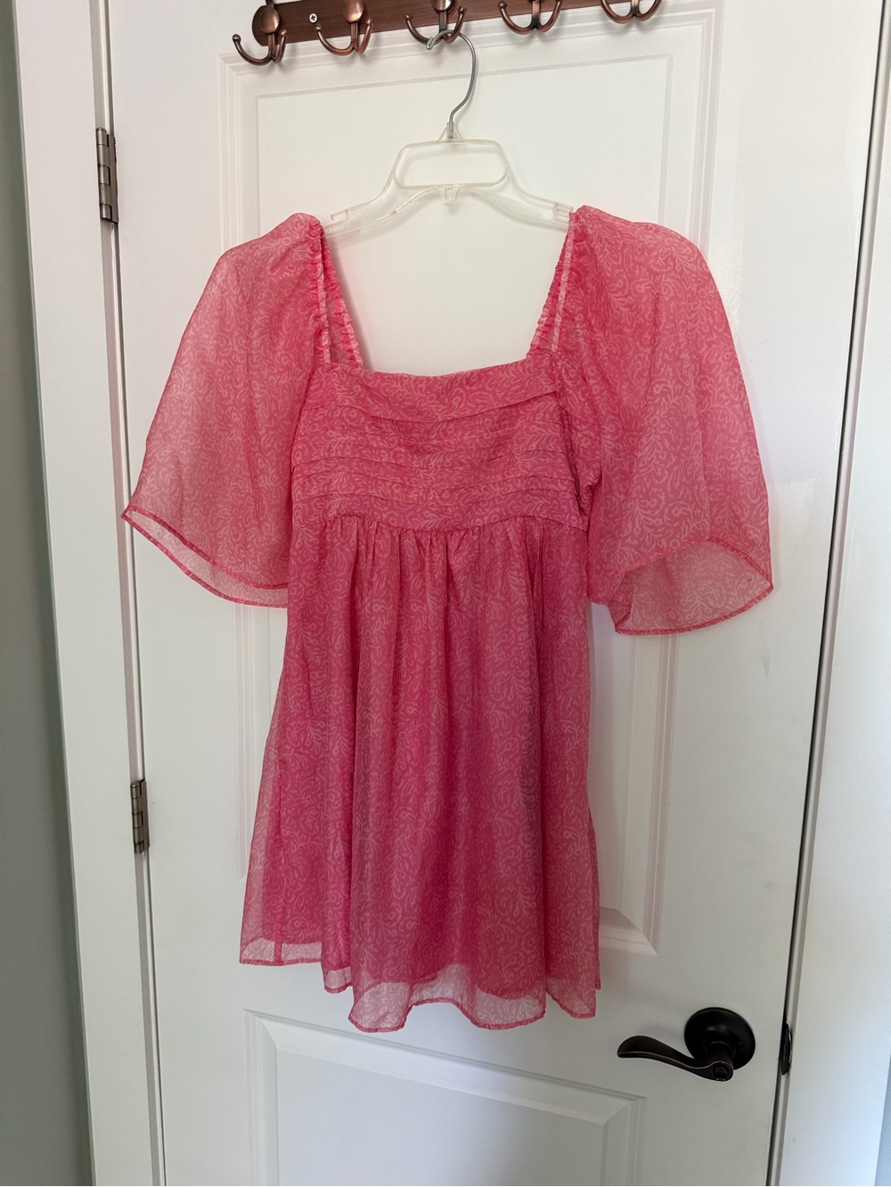 Abercrombie & Fitch Pink Square-Neck Flutter Sleeve Tunic